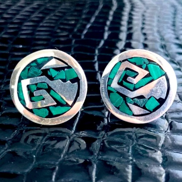 Other - MALACHITE MOSAIC STERLING SILVER ROUND CUFFLINKS